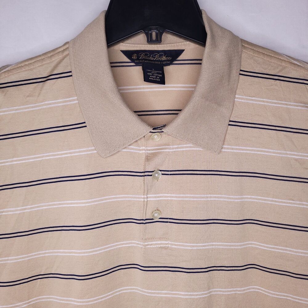 Brooks Brothers Polo Shirt Mens Large Striped Brown Performance Knit
